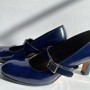 Anyi Lu Navy Patent Heels Genuine Leather with Strap Made in Italy